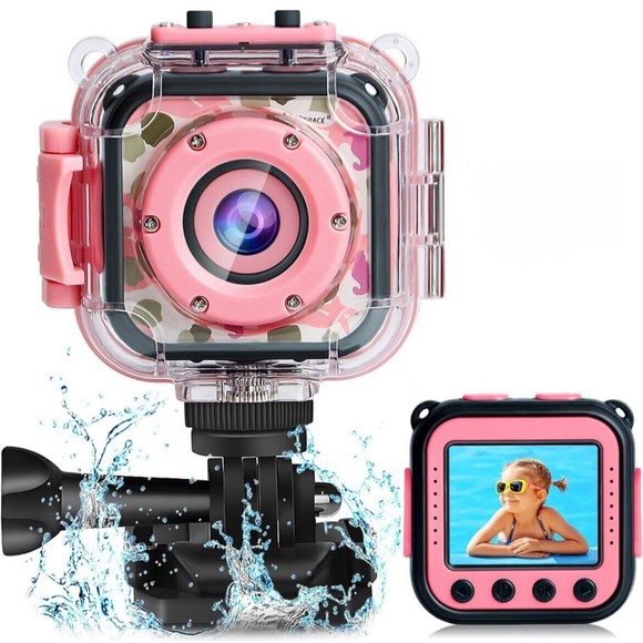 Kids Action Camera Pink Underwater w/Waterproof Hard Case & Mounting Accessories - Picture 1 of 16